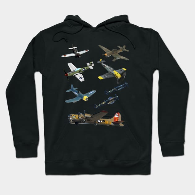 WW2 Warbirds P51 Mustang Spitfire Messerschmitt B-17 Hoodie by F&L Design Co.